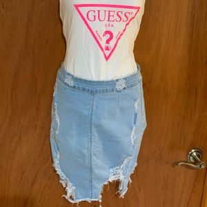 distressed denim skirt